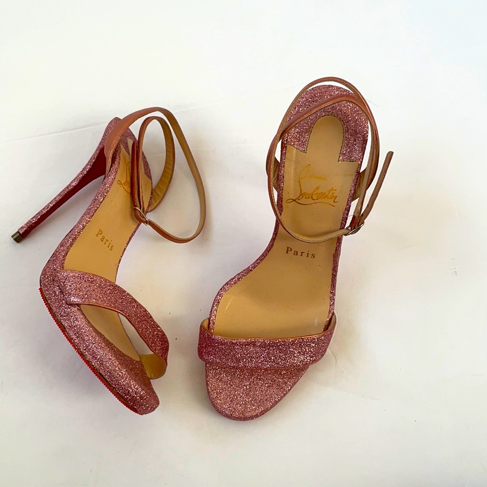 Christian Louboutin Pink Glitter Loubiqueen leather heels 37 120mm/~4.5” heel